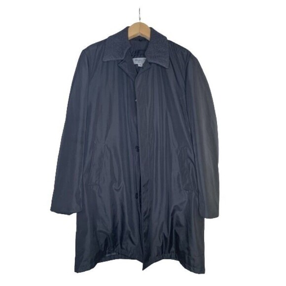 London Fog Jacket Mens 44L Black Quilt Lined Button Pockets Collared Insulated